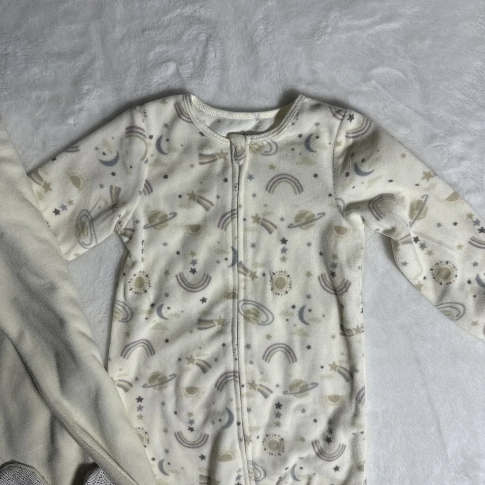 Kids Headquarters Fleece Footed Pajamas 2PK Celestial Moon Star Cream Tan 4T